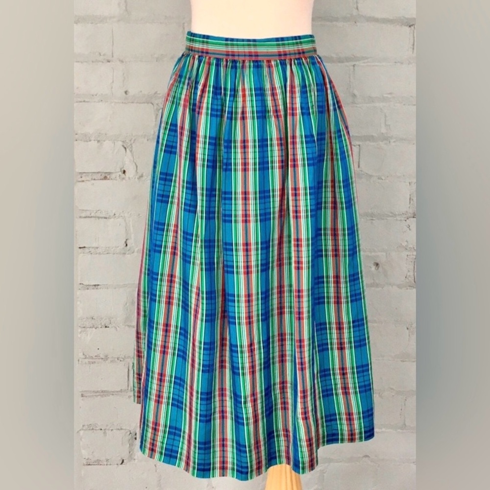 Vintage Pleated Plaid Midi Skirt